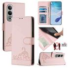 For OnePlus Nord CE4 5G Cat Rat Embossed Pattern RFID Leather Phone Case with Lanyard(Pink) - 1