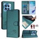 For OnePlus 12R 5G Global Cat Rat Embossed Pattern RFID Leather Phone Case with Lanyard(Peacock Green) - 1