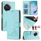For OnePlus 12 5G Global Cat Rat Embossed Pattern RFID Leather Phone Case with Lanyard(Mint Green) - 1