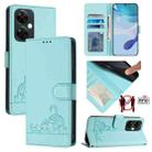 For OnePlus Nord N30 Cat Rat Embossed Pattern RFID Leather Phone Case with Lanyard(Mint Green) - 1