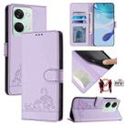 For OnePlus Ace 2V / Nord 3 Cat Rat Embossed Pattern RFID Leather Phone Case with Lanyard(Purple) - 1
