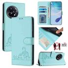 For OnePlus 11R 5G Global Cat Rat Embossed Pattern RFID Leather Phone Case with Lanyard(Mint Green) - 1