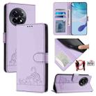For OnePlus 11R 5G Global Cat Rat Embossed Pattern RFID Leather Phone Case with Lanyard(Purple) - 1