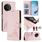 For OnePlus 11 Cat Rat Embossed Pattern RFID Leather Phone Case with Lanyard(Pink) - 1