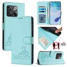 For OnePlus Ace Pro 5G Cat Rat Embossed Pattern RFID Leather Phone Case with Lanyard(Mint Green) - 1