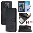 For OnePlus Ace Pro 5G Cat Rat Embossed Pattern RFID Leather Phone Case with Lanyard(Black) - 1