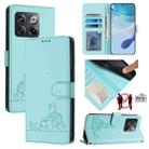 For OnePlus 10T 5G Global Cat Rat Embossed Pattern RFID Leather Phone Case with Lanyard(Mint Green) - 1