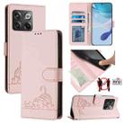 For OnePlus 10T 5G Global Cat Rat Embossed Pattern RFID Leather Phone Case with Lanyard(Pink) - 1
