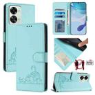 ForFor OnePlus Nord 2T Cat Rat Embossed Pattern RFID Leather Phone Case with Lanyard(Mint Green) - 1