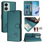 ForFor OnePlus Nord 2T Cat Rat Embossed Pattern RFID Leather Phone Case with Lanyard(Peacock Green) - 1