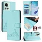 For OnePlus 10R / ACE / 10R Prime Cat Rat Embossed Pattern RFID Leather Phone Case with Lanyard(Mint Green) - 1