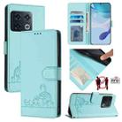 For OnePlus 10 Pro 5G Cat Rat Embossed Pattern RFID Leather Phone Case with Lanyard(Mint Green) - 1