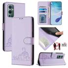 For OnePlus 9 Pro Cat Rat Embossed Pattern RFID Leather Phone Case with Lanyard(Purple) - 1