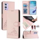 For OnePlus 9 Cat Rat Embossed Pattern RFID Leather Phone Case with Lanyard(Pink) - 1