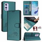 For OnePlus 9 Cat Rat Embossed Pattern RFID Leather Phone Case with Lanyard(Peacock Green) - 1