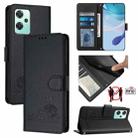 For OnePlus Nord 2 Lite Cat Rat Embossed Pattern RFID Leather Phone Case with Lanyard(Black) - 1