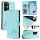 For OnePlus Nord CE 3 Lite 5G Cat Rat Embossed Pattern RFID Leather Phone Case with Lanyard(Mint Green) - 1
