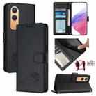 For OnePlus Nord CE4 Lite Cat Rat Embossed Pattern RFID Leather Phone Case with Lanyard(Black) - 1