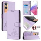 For OnePlus Nord CE4 Lite Cat Rat Embossed Pattern RFID Leather Phone Case with Lanyard(Purple) - 1