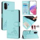 For OnePlus Ace 5 Racing Cat Rat Embossed Pattern RFID Leather Phone Case with Lanyard(Mint Green) - 1