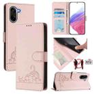 For OnePlus Ace 5 Racing Cat Rat Embossed Pattern RFID Leather Phone Case with Lanyard(Pink) - 1