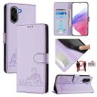 For OnePlus Ace 5 Racing Cat Rat Embossed Pattern RFID Leather Phone Case with Lanyard(Purple) - 1