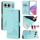 For OnePlus Nord 4 5G Global Cat Rat Embossed Pattern RFID Leather Phone Case with Lanyard(Mint Green) - 1