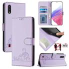 For Samsung Galaxy A01 EU Version Cat Rat Embossed Pattern RFID Leather Phone Case with Lanyard(Purple) - 1