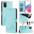 For Samsung Galaxy A02s 164mm Cat Rat Embossed Pattern RFID Leather Phone Case with Lanyard(Mint Green) - 1