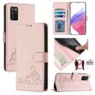 For Samsung Galaxy A03s 166mm Cat Rat Embossed Pattern RFID Leather Phone Case with Lanyard(Pink) - 1