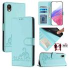 For Samsung Galaxy A04 Core/A03 Core 4G Cat Rat Embossed Pattern RFID Leather Phone Case with Lanyard(Mint Green) - 1