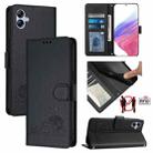 For Samsung Galaxy A04e 4G/F04 4G/M04 4G Cat Rat Embossed Pattern RFID Leather Phone Case with Lanyard(Black) - 1