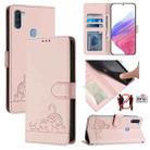 For Samsung Galaxy A11 EU Version Cat Rat Embossed Pattern RFID Leather Phone Case with Lanyard(Pink) - 1