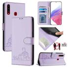 For Samsung Galaxy A20s Cat Rat Embossed Pattern RFID Leather Phone Case with Lanyard(Purple) - 1