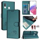 For Samsung Galaxy A40 Cat Rat Embossed Pattern RFID Leather Phone Case with Lanyard(Peacock Green) - 1