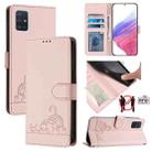 For Samsung Galaxy A51 4G/M40s Cat Rat Embossed Pattern RFID Leather Phone Case with Lanyard(Pink) - 1