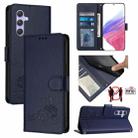 For Samsung Galaxy A54 5G Cat Rat Embossed Pattern RFID Leather Phone Case with Lanyard(Blue) - 1