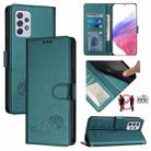 For Samsung Galaxy A72 4G Cat Rat Embossed Pattern RFID Leather Phone Case with Lanyard(Peacock Green) - 1