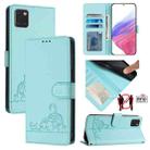 For Samsung Galaxy A81/Note10 Lite/M60s Cat Rat Embossed Pattern RFID Leather Phone Case with Lanyard(Mint Green) - 1