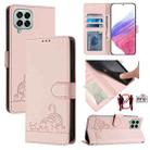 For Samsung Galaxy M33 5G Global Cat Rat Embossed Pattern RFID Leather Phone Case with Lanyard(Pink) - 1