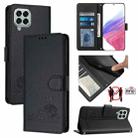 For Samsung Galaxy M33 5G Global Cat Rat Embossed Pattern RFID Leather Phone Case with Lanyard(Black) - 1