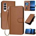 For Samsung Galaxy Z Fold3 5G YX0070 Carbon Fiber Buckle Leather Phone Case with Lanyard(Coffee) - 1