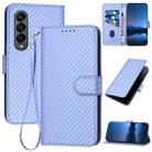 For Samsung Galaxy Z Fold4 5G YX0070 Carbon Fiber Buckle Leather Phone Case with Lanyard(Light Purple) - 1