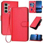 For Samsung Galaxy Z Fold5 5G YX0070 Carbon Fiber Buckle Leather Phone Case with Lanyard(Red) - 1