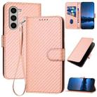 For Samsung Galaxy Z Fold5 5G YX0070 Carbon Fiber Buckle Leather Phone Case with Lanyard(Pink) - 1