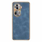 For OPPO Reno11 Global Electroplating Lambskin Leather Phone Case(Blue) - 1