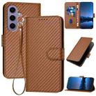 For Samsung Galaxy S24 5G YX0070 Carbon Fiber Buckle Leather Phone Case with Lanyard(Coffee) - 1
