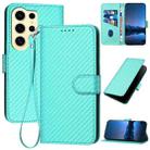 For Samsung Galaxy S24 Ultra 5G YX0070 Carbon Fiber Buckle Leather Phone Case with Lanyard(Light Blue) - 1