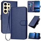 For Samsung Galaxy S24 Ultra 5G YX0070 Carbon Fiber Buckle Leather Phone Case with Lanyard(Royal Blue) - 1