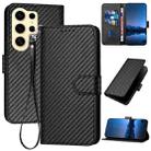 For Samsung Galaxy S24 Ultra 5G YX0070 Carbon Fiber Buckle Leather Phone Case with Lanyard(Black) - 1